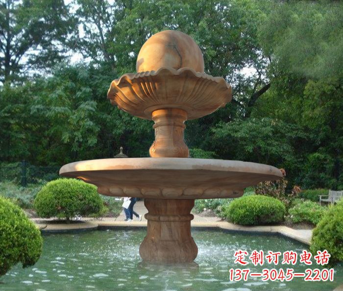 福州晚霞红双层风水球喷泉公园石雕