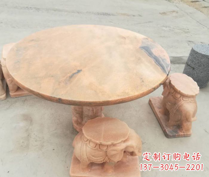 福州晚霞红小象桌凳别墅石雕 (4)