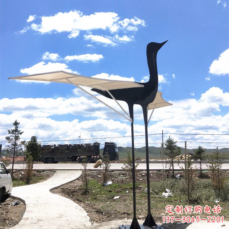 福州仙鹤不锈钢遮阳亭景观雕塑