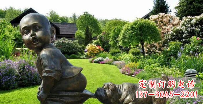 福州小狗叼小孩裤子童趣铜雕