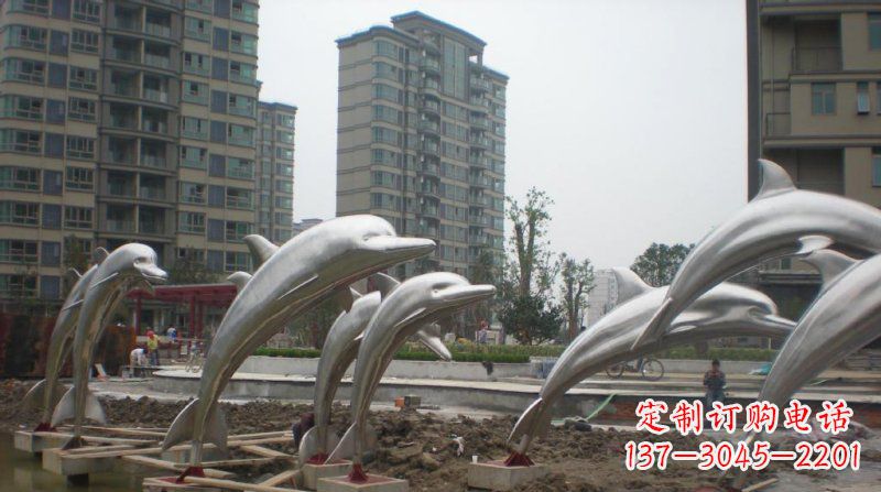 福州小区不锈钢跳跃海豚雕塑