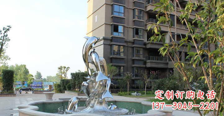 福州小区不锈钢跳跃海豚景观雕塑