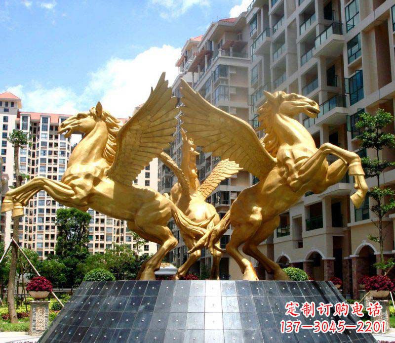 福州小区飞马三匹马景观铜雕