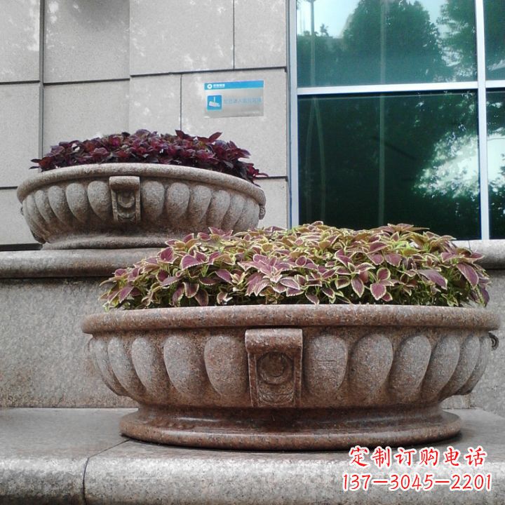 福州小区花岗岩石雕花盆