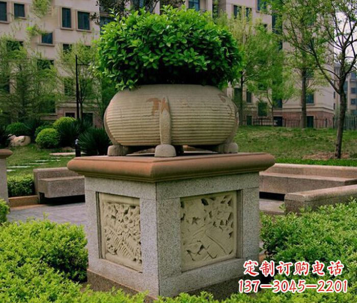 福州小区景观大理石花盆石雕 (3)