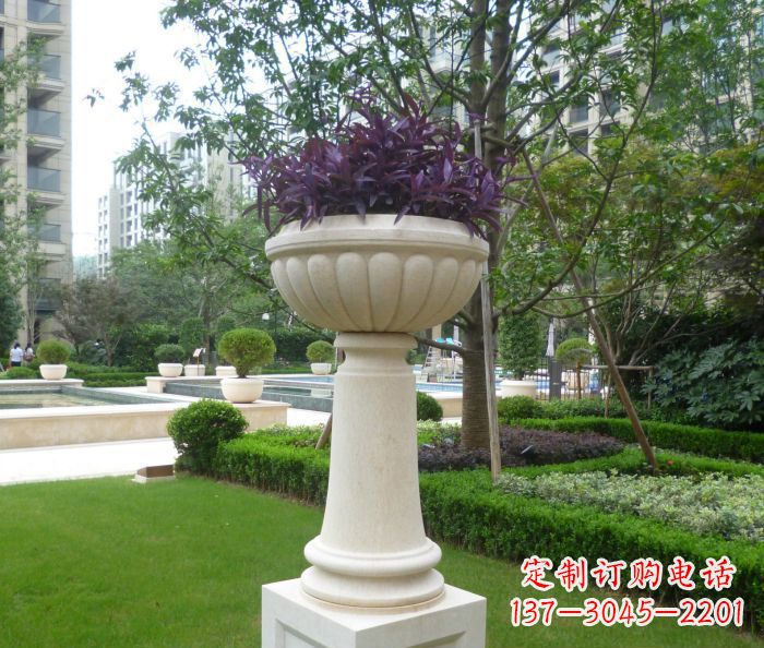 福州小区景观汉白玉花盆石雕 (2)