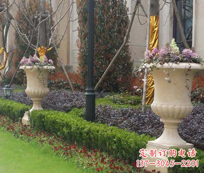 福州小区景观汉白玉花盆石雕