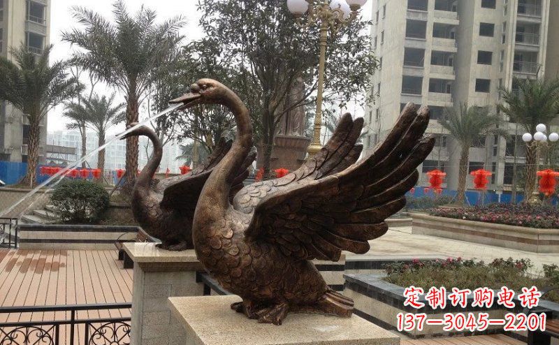 福州小区喷水天鹅动物铜雕
