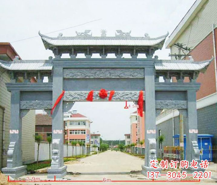 福州小区三门牌坊石雕