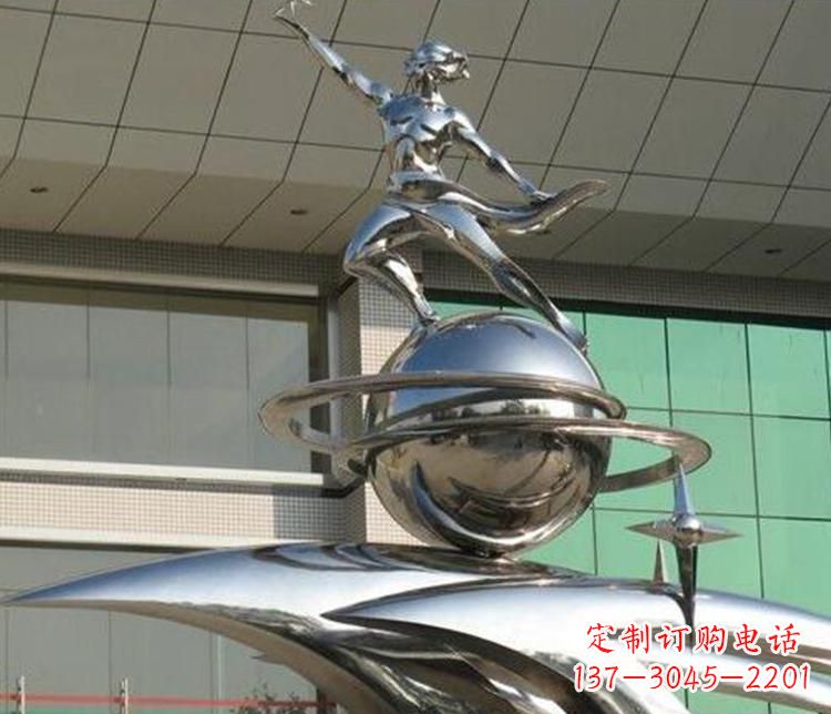 福州校园不锈钢地球和学生景观雕塑