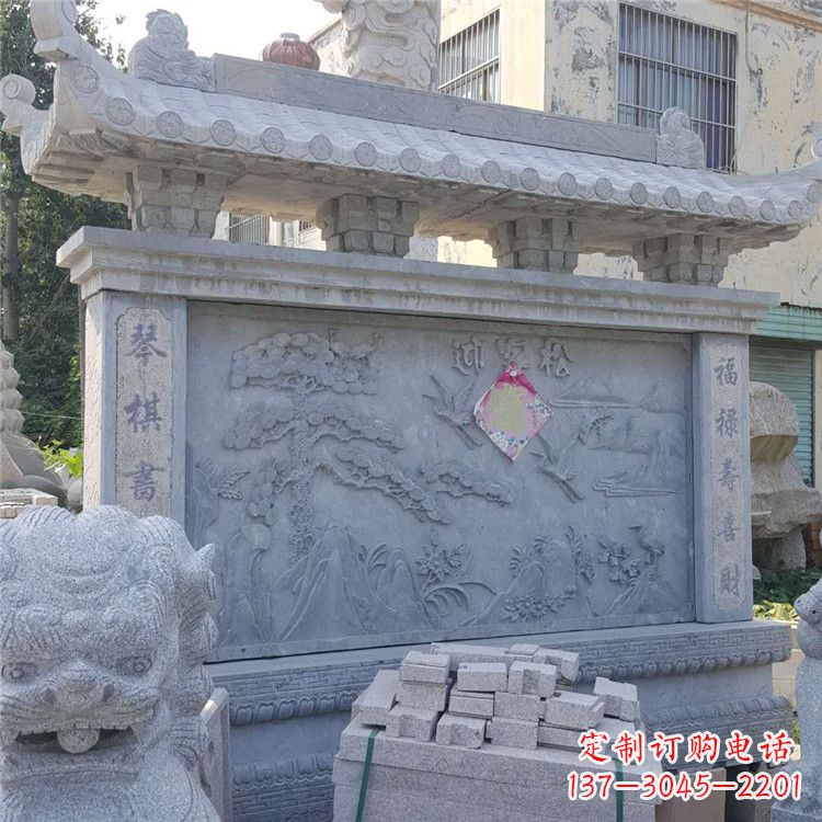 福州迎客松石雕影壁墙