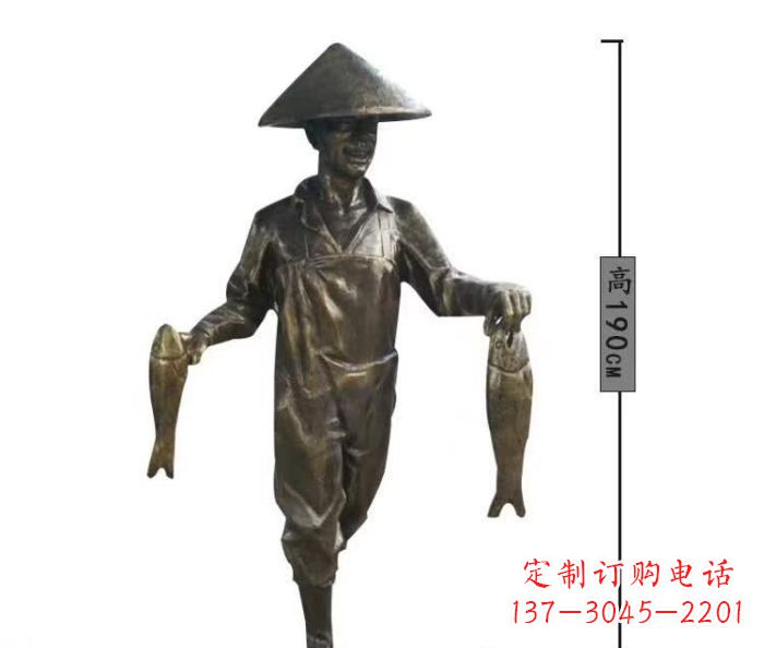 福州渔夫捕鱼民俗铜雕 (2)