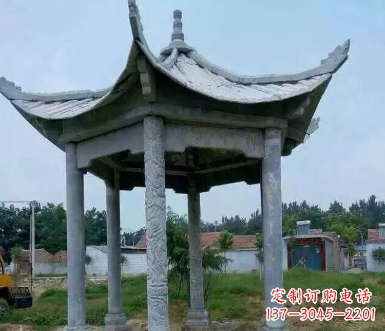 福州园林仿古六角凉亭景观石雕