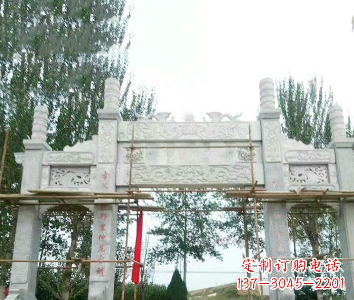 福州园林仿古三门牌坊石雕 (3)