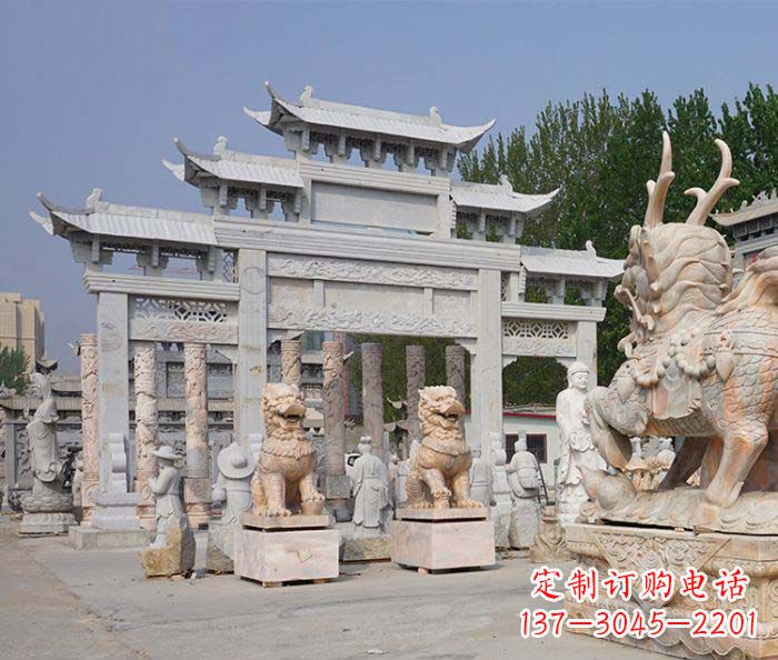 福州园林仿古三门牌坊石雕
