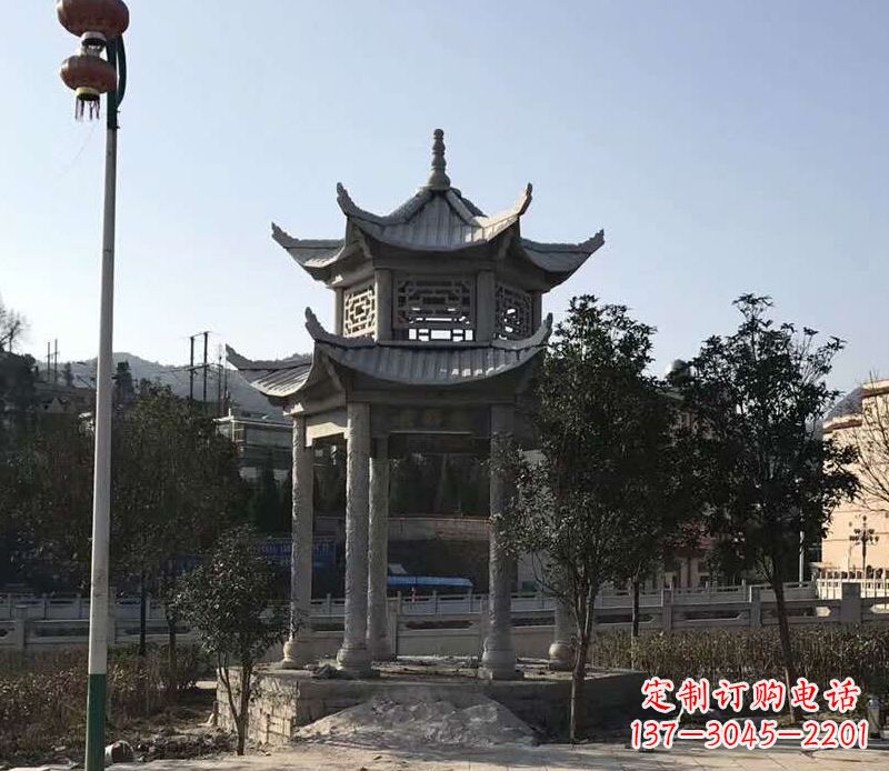 福州园林仿古双层石凉亭景观石雕 (4)