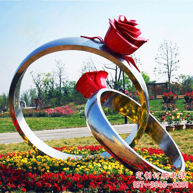 福州园林花丛不锈钢玫瑰花戒指雕塑
