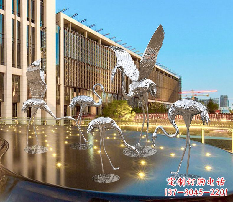 福州园林火烈鸟不锈钢雕塑