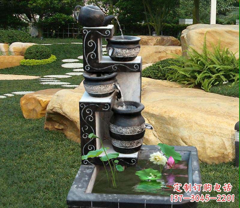 福州园林景观茶壶流水池石雕
