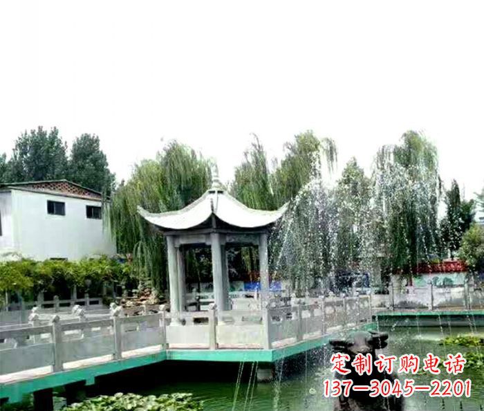 福州园林景观单层六角石雕凉亭