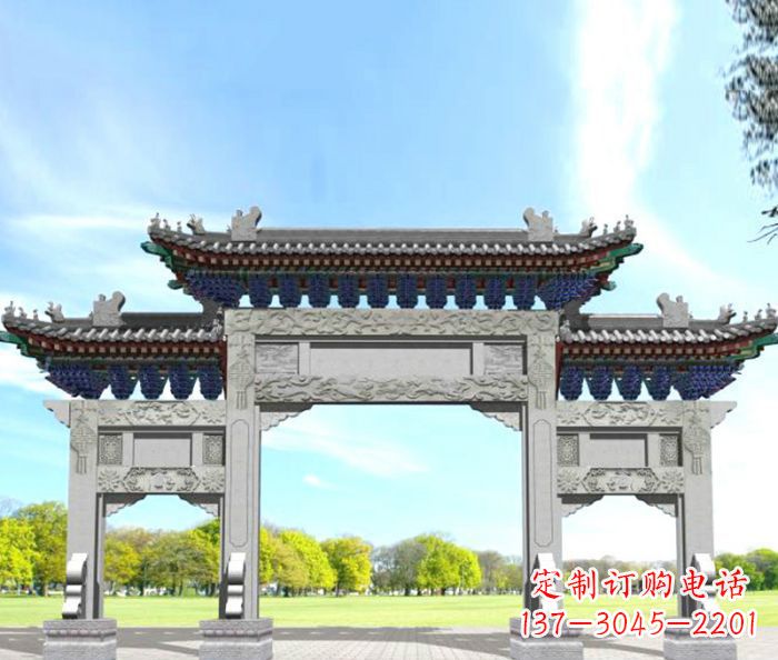 福州园林景观仿古三门石牌坊