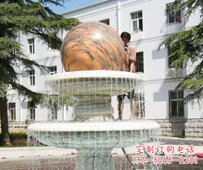 福州园林景观晚霞红风水球喷泉石雕 (2)
