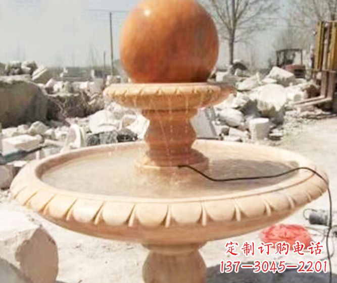 福州园林景观晚霞红风水球喷泉石雕 (3)