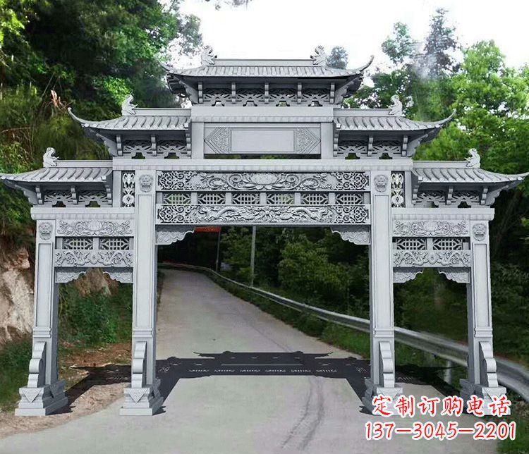 福州园林三门石牌坊景观石雕