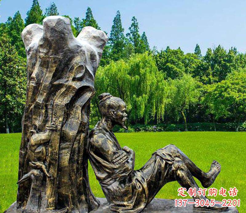 福州园林守株待兔典故人物铜雕