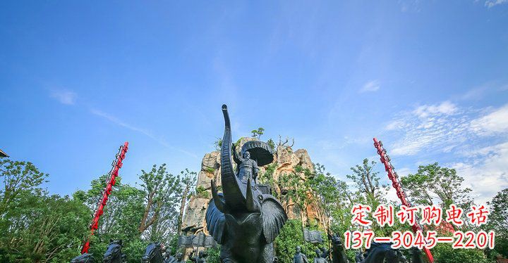 福州园林站在大象上出征的将军人物小品铜雕