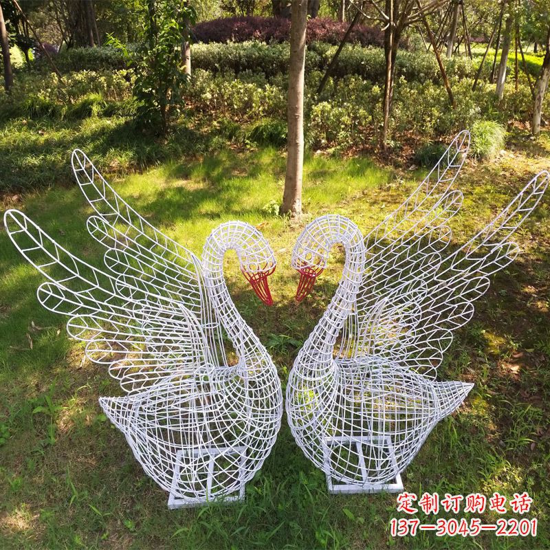 福州展翅天鹅公园绿地铁艺动物摆件