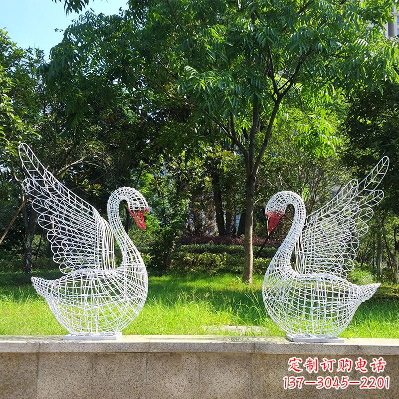 福州展翅天鹅网格雕塑-上色款
