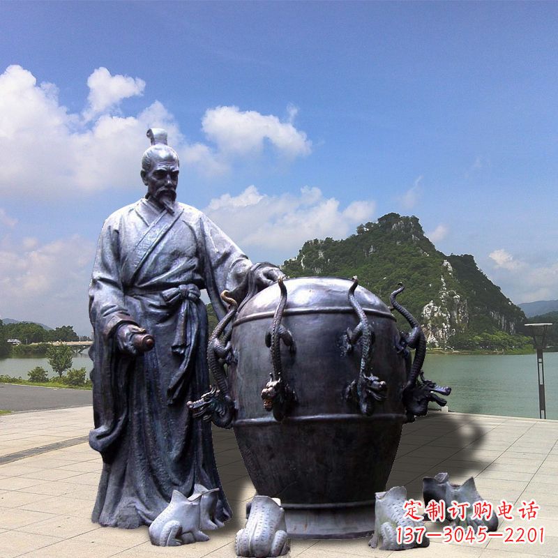 福州张衡地动仪地震仪雕塑-玻璃钢仿铜历史名人情景雕塑