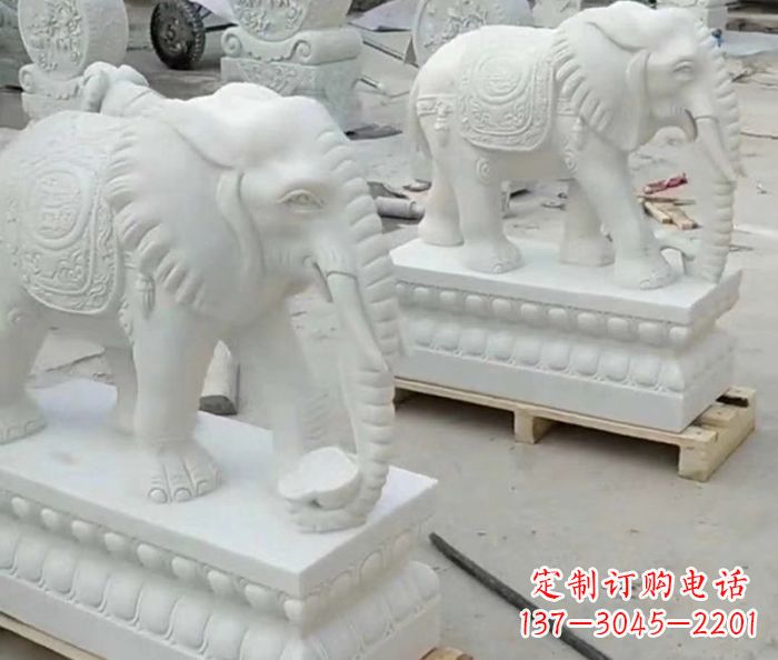 福州招财动物汉白玉大象石雕 (2)
