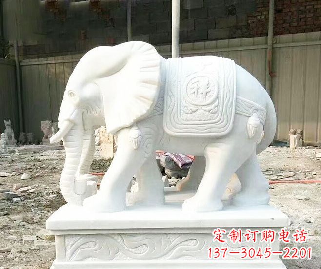 福州招财动物汉白玉大象石雕 (3)