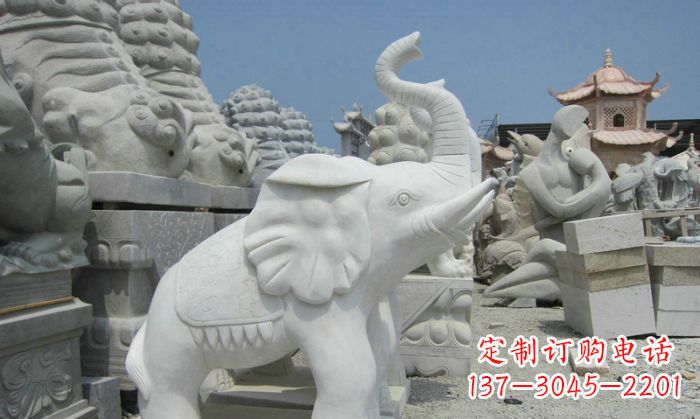 福州招财动物汉白玉长鼻小象石雕