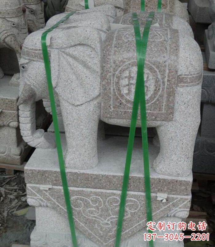 福州招财进宝芝麻灰大象石雕 (4)
