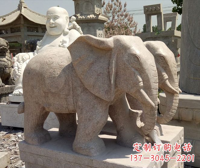 福州招财晚霞红大象石雕 (2)
