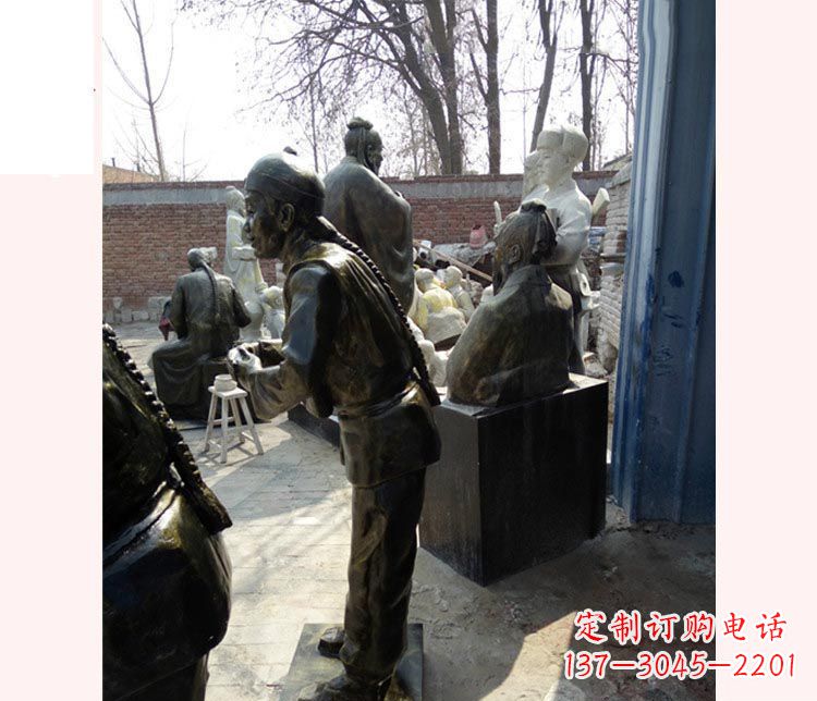 福州作揖的店小二铜雕